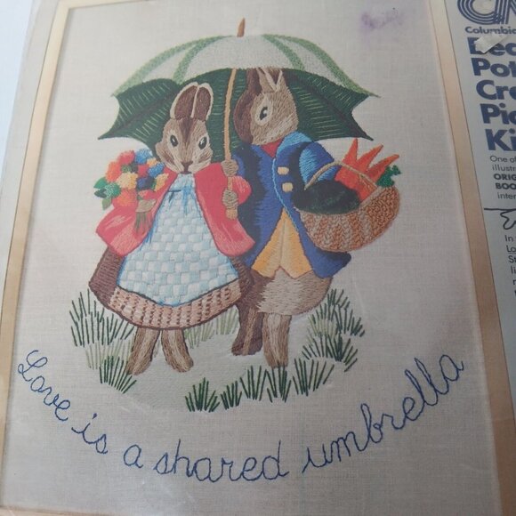 Columbia Minerva Beatrix Potter Crewel Picture Kit Peter Rabbit Love is Shared - Picture 2 of 8